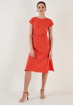 LELA Short Sleeve Midi - Jurk - Brick Red