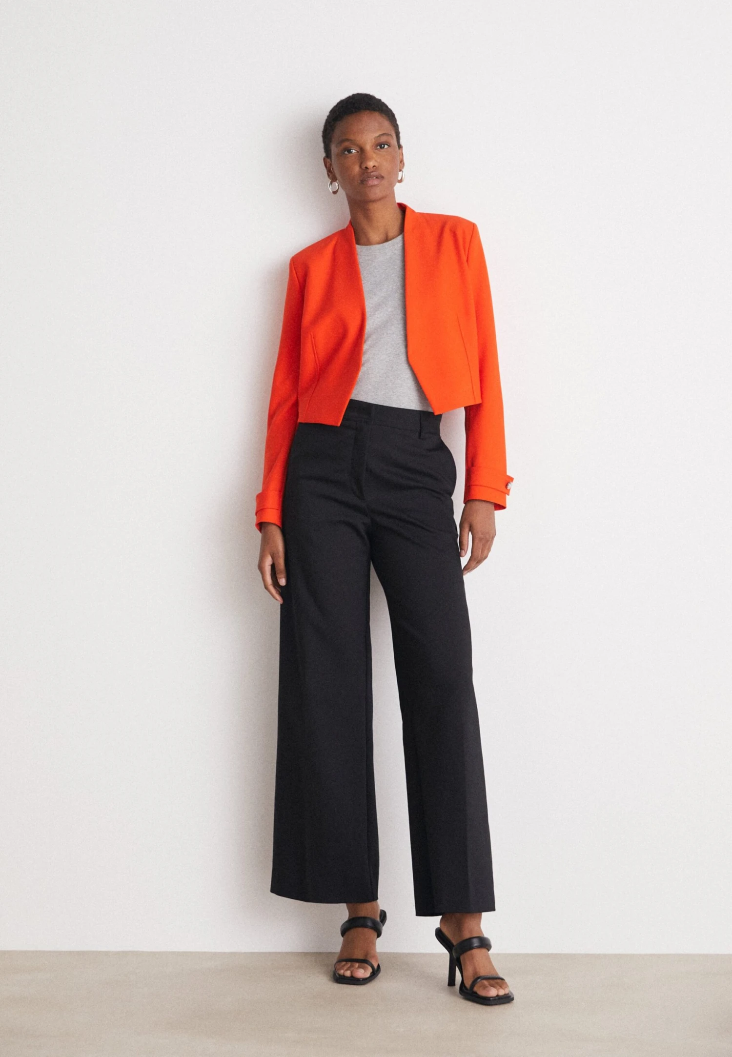 Boss Slim-Fit Cropped Jacket With Collarless Styling - Blazer - Bright Orange 2 Boss Slim-Fit Cropped Jacket With Collarless Styling - Blazer - Bright Orange - Afbeelding 2