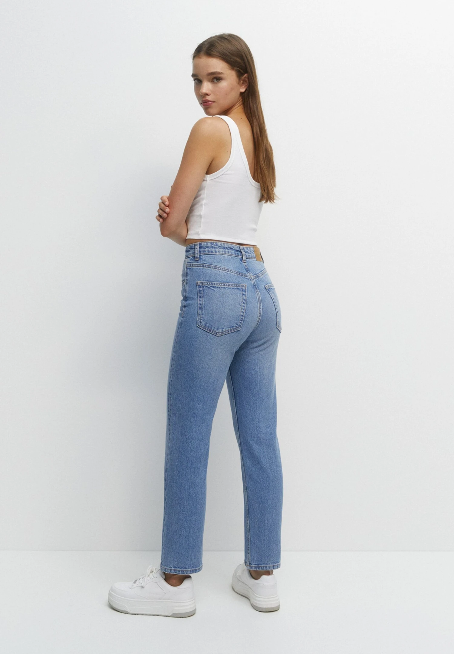 PULL & BEAR High Waist - Straight Leg Jeans - Stone Blue Denim 3 PULL & BEAR High Waist - Straight Leg Jeans - Stone Blue Denim - Afbeelding 3